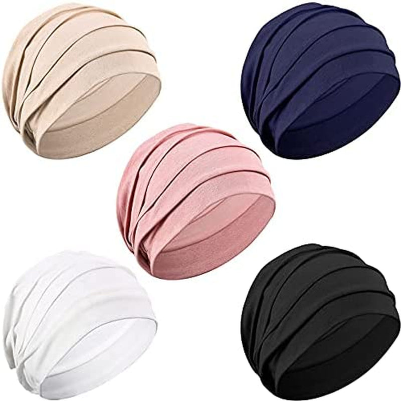 Syhood 5 Pieces Women Turban Soft Sleep Cap Skull Cap Slouchy Beanie Bonnet Hat Women for Sleeping Hair Loss Apparel & Accessories > Clothing Accessories > Headwear Syhood   