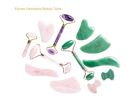 Gua Sha Facial Tool Set by Esmee 2 in 1 Premium Massage Therapy Tools Jade and Rose Quartz Guasha Face Massage Tool Anti-Aging Beauty Therapy for Skin Rejuvenation Face Scraping Tools (Heart Shape) Health & Beauty > Personal Care > Cosmetics > Cosmetic Tools > Skin Care Tools Esmee Beauty and Lifestyle   