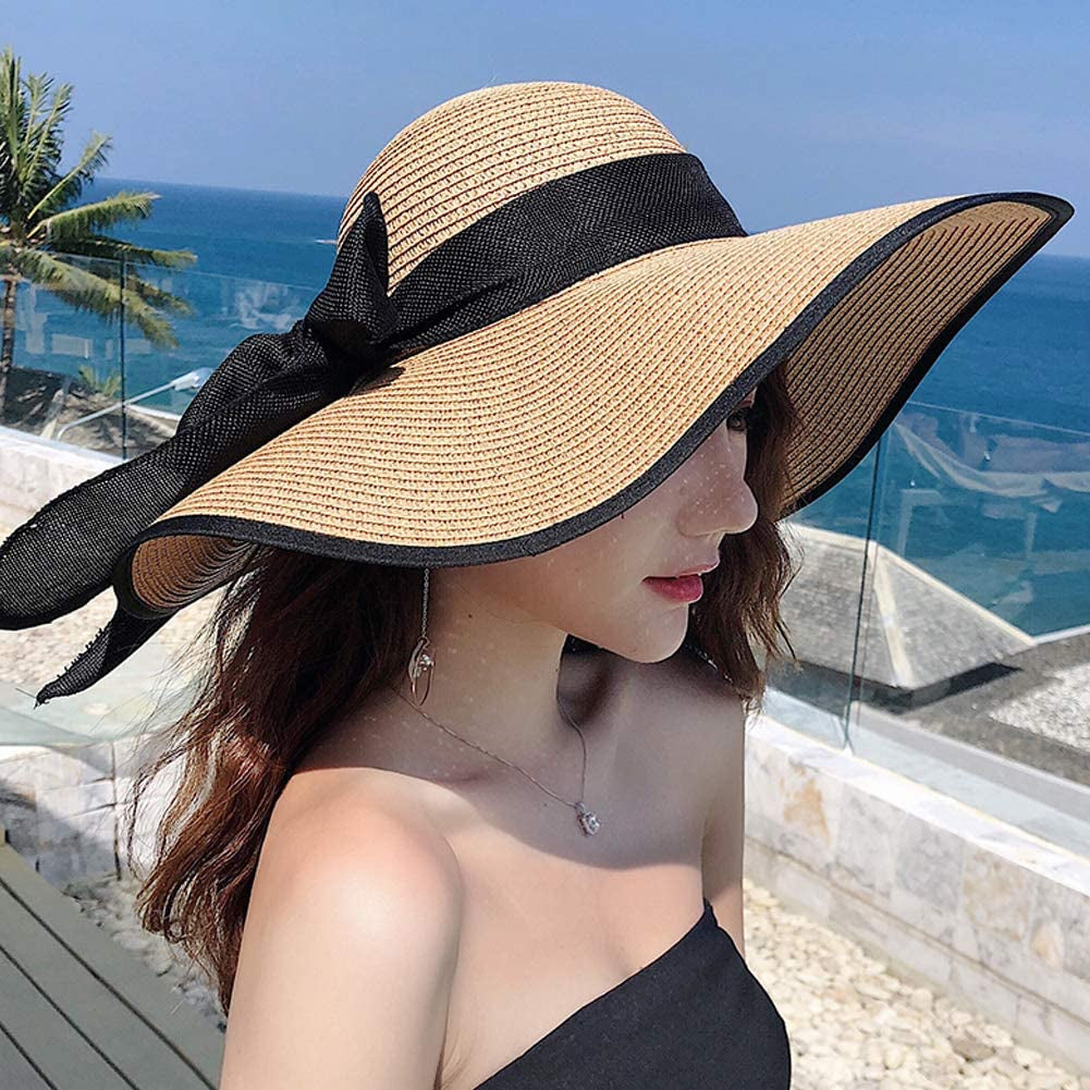 Women'S Folable Floppy Hat,Wide Brim Sun Protection Straw Hat, Summer UV Protection Beach Cap Apparel & Accessories > Clothing Accessories > Hats FSIGOM   