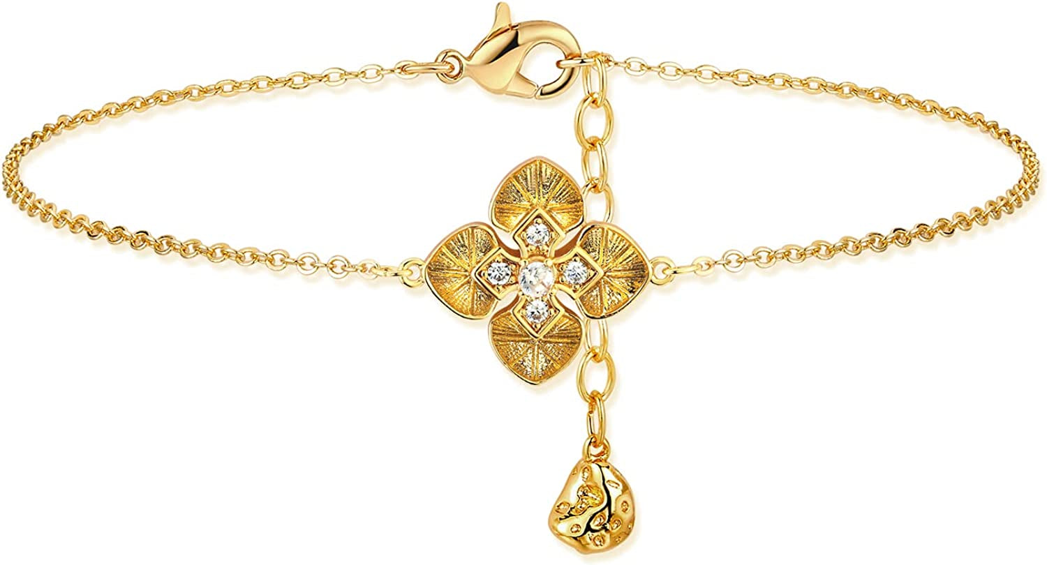Mevecco Gold Evil Eye Charm Anklet,14K Gold Plated Boho Beach Dainty Cute Tiny Lucky Star Foot Chain Ankle Bracelet Silver Beaded Chain Anklet for Women Apparel & Accessories > Jewelry > Anklets MEVECCO Flower  