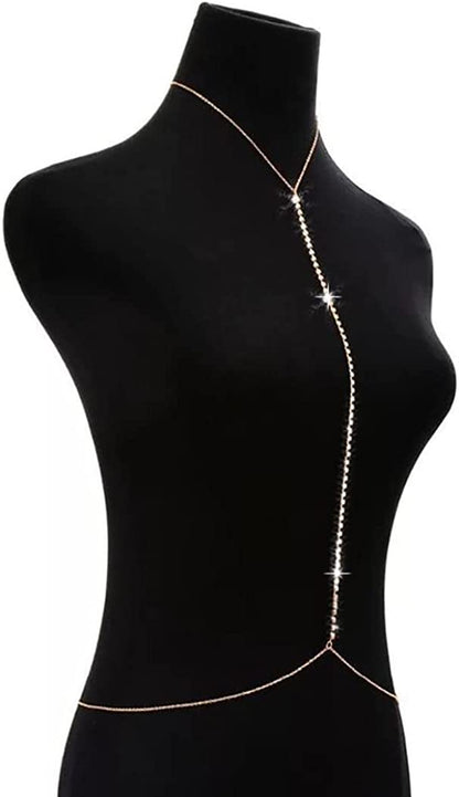 Bomine Gold Rhinestone Body Chain Silver Bra Crystal Sexy Bikini Body Jewelry Necklace Chains for Women and Girls (Gold) Apparel & Accessories > Jewelry > Body Jewelry Bomine   