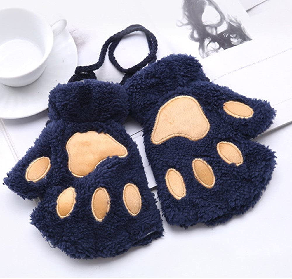 Roselan Cat Paw Gloves Fingerless Faux Fur Plush Gloves Mittens Winter Warm Half Finger Gloves Cute Cat Paw Cosplay Gloves (Blue, One Size) Apparel & Accessories > Clothing Accessories > Gloves & Mittens Roselan   