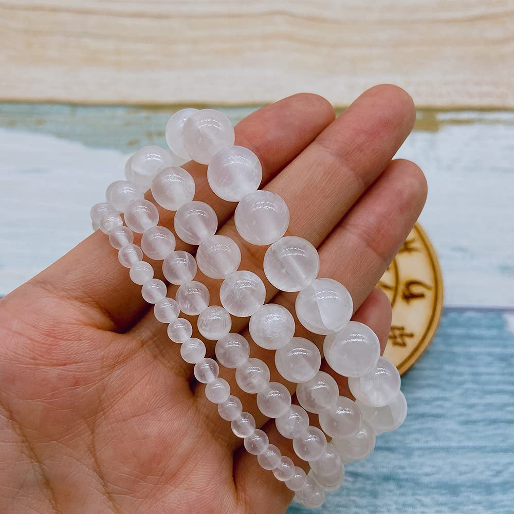 Natural Powerful Selenite Bead Bracelet for Women Men Crystal Healing Energy Concentration Spirituality Health Wealth Handcrafted Jewelry Accessory Apparel & Accessories > Jewelry > Bracelets Fenix-us   