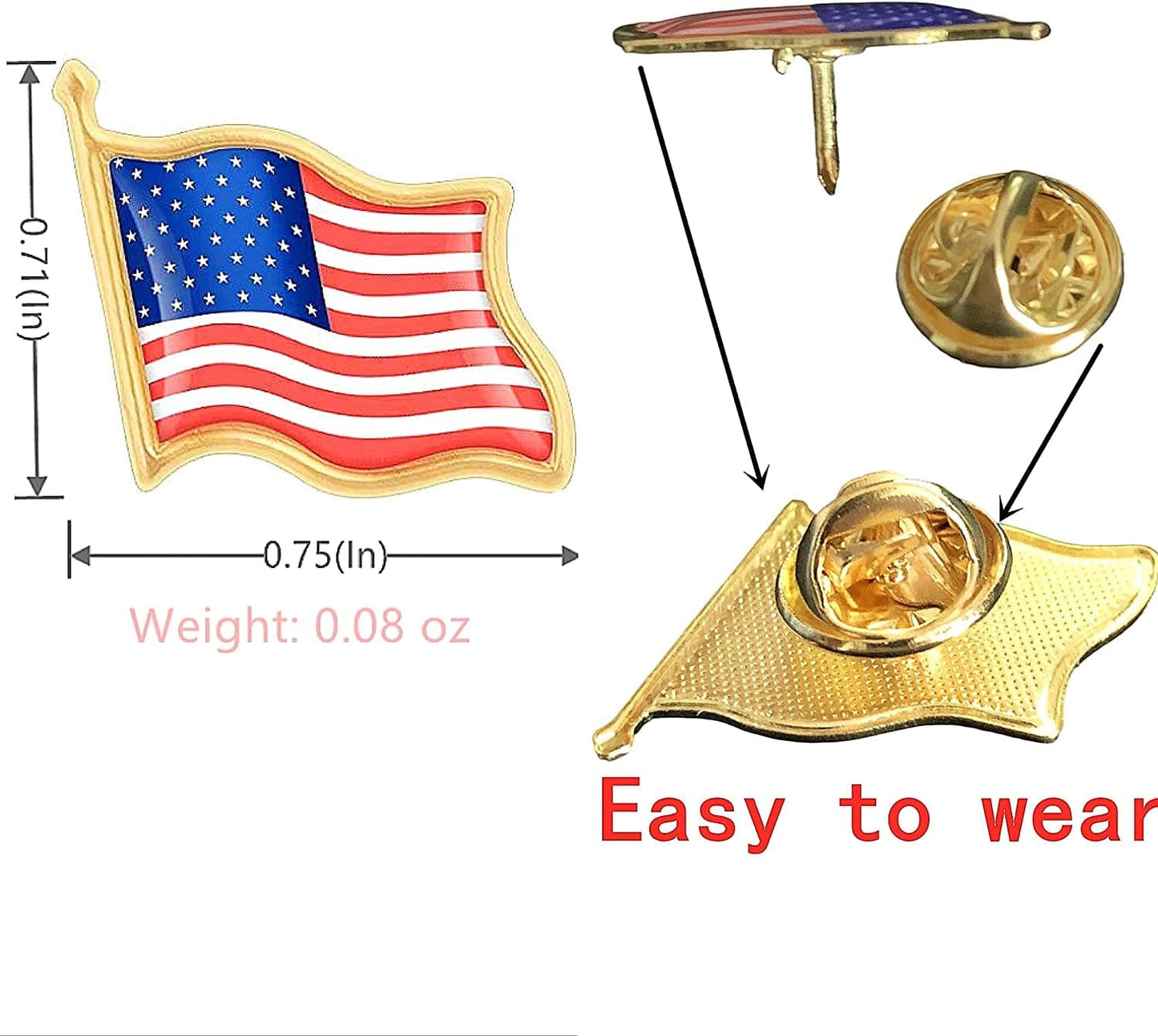 50PCS American USA Flag Lapel Pins Usa Pins Badge Patriotic Enamel Blazer Lapel Pin for Women Men
