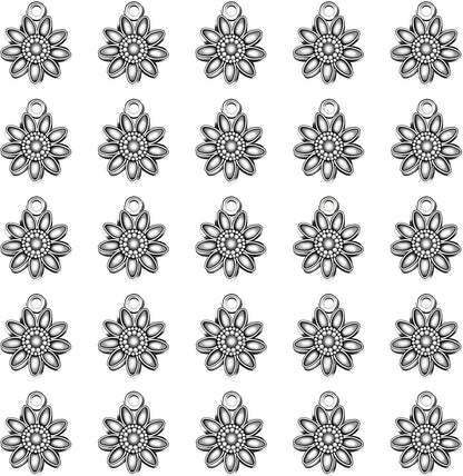 50Pcs Antique Silver Plated Sunflower Flower Charms Pendant DIY Bracelets Necklace Jewelry Making Craft Wholesale 15Mmx13Mm(A298)