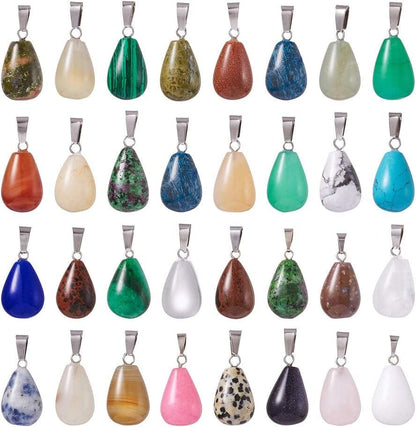 50Pcs Crescent Moon Shaped Mixed Stone Pendants Healing Crystal Quartz Chakra Reiki Gemstone Charms for Necklace Jewelry Making Hole: 2X7Mm