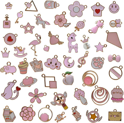50Pcs Enamel Charms for Jewelry Making Supplies Earring Bracelet Pendant Bangle Necklace Designer Keychain Bulk Lots Wholesale Pink