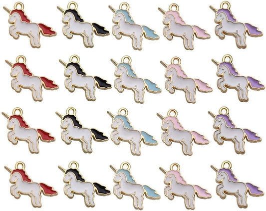 50Pcs Gold Plated Cute Enamel Unicorn Charm Pendant for DIY Jewelry Making Necklace Bracelet Earring DIY Jewelry Accessories Charms (M158) M158