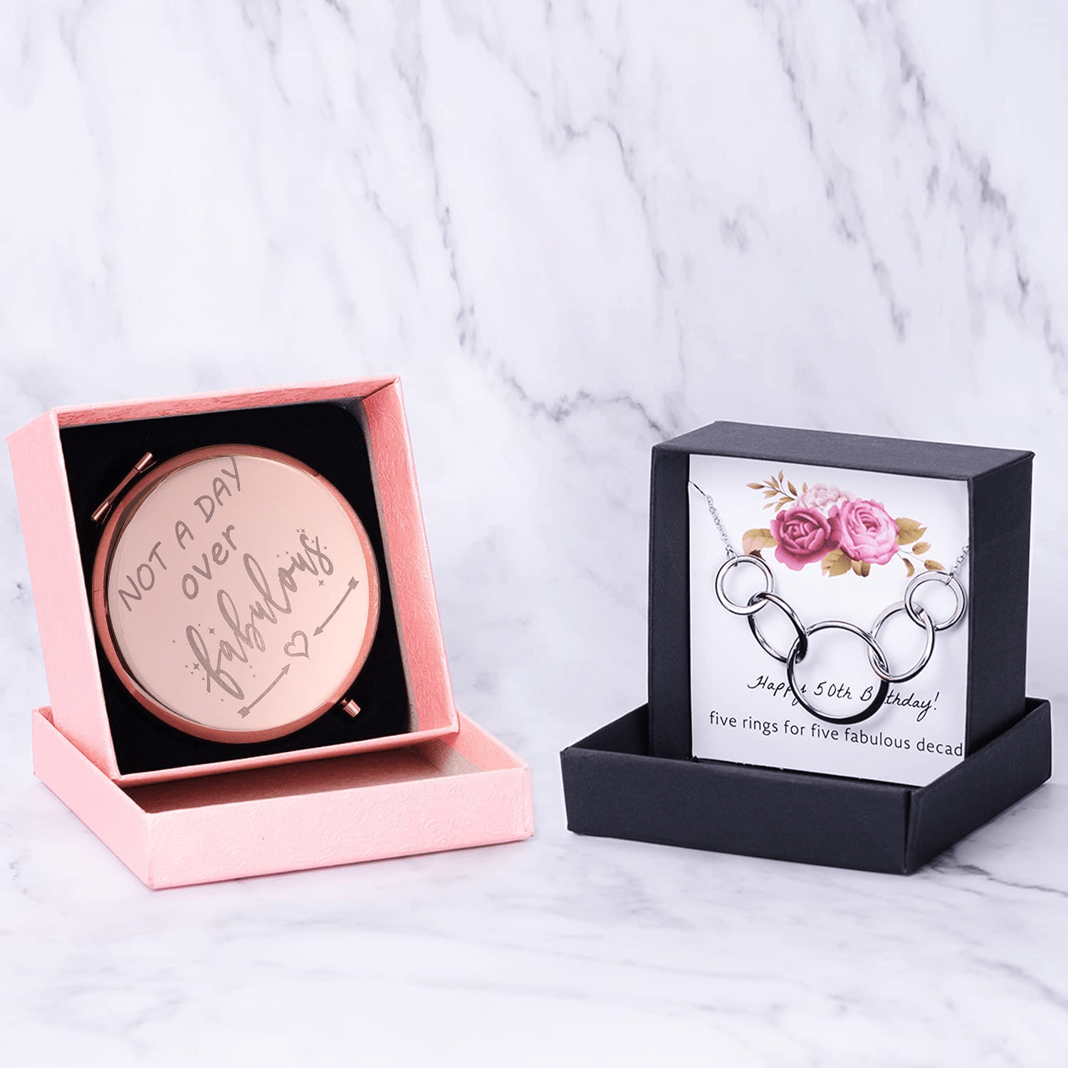 50th Birthday Gifts Box for women with 6 Special & Unique Gifts for Mom Sister Best Friend Wife Grandma Coworker | Funny Wine Gift Ideas Mirror Funny Socks Jewelry Makeup Bag Keychain Arts & Entertainment > Party & Celebration > Gift Giving Brigruk   
