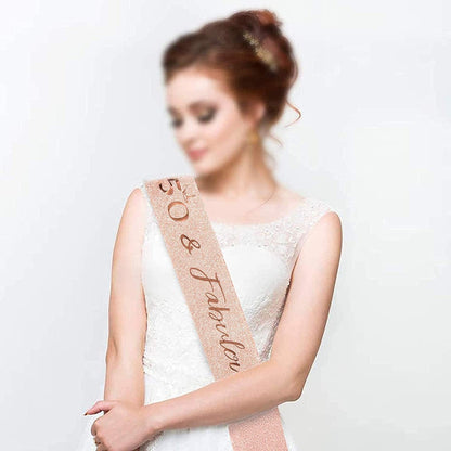50Th Birthday Sash and Tiara for Women, Rose Gold Birthday Sash Crown 50 & Fabulous Sash and Tiara for Women, 50Th Birthday Gifts for Happy 50Th Birthday Party Favor Supplies Apparel & Accessories > Clothing Accessories > Sashes BRT Bearingshui   