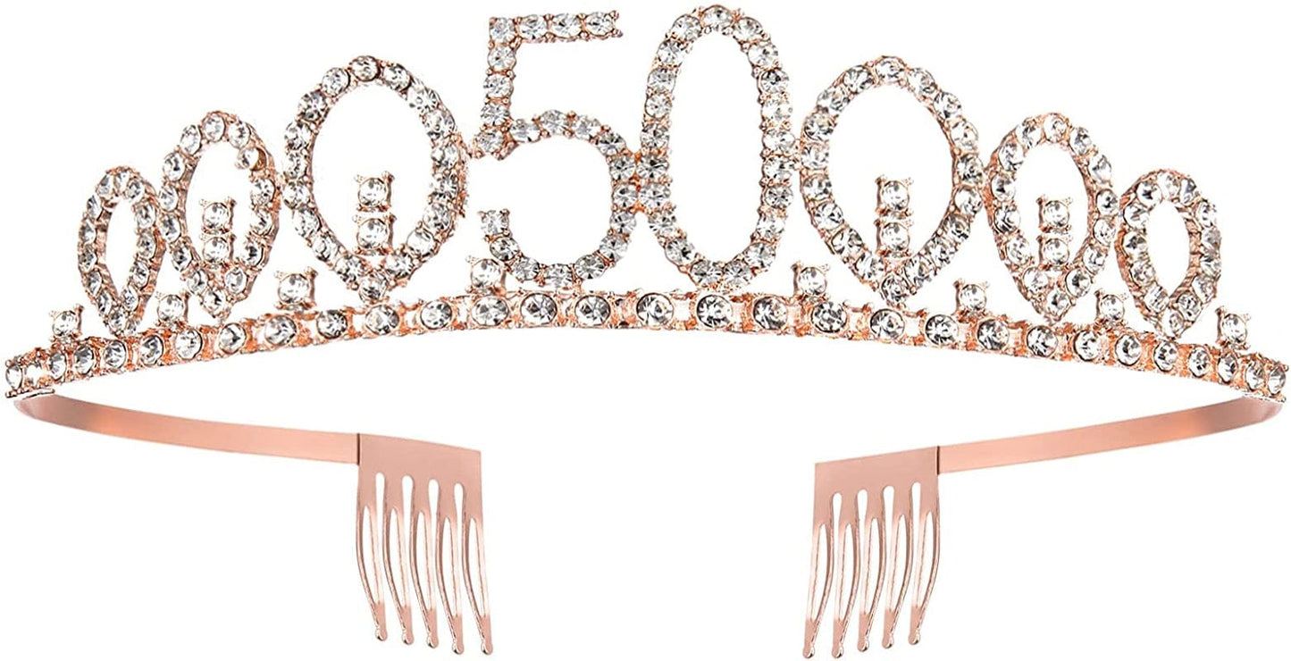 50Th Birthday Sash and Tiara for Women, Rose Gold Birthday Sash Crown 50 & Fabulous Sash and Tiara for Women, 50Th Birthday Gifts for Happy 50Th Birthday Party Favor Supplies Apparel & Accessories > Clothing Accessories > Sashes BRT Bearingshui   
