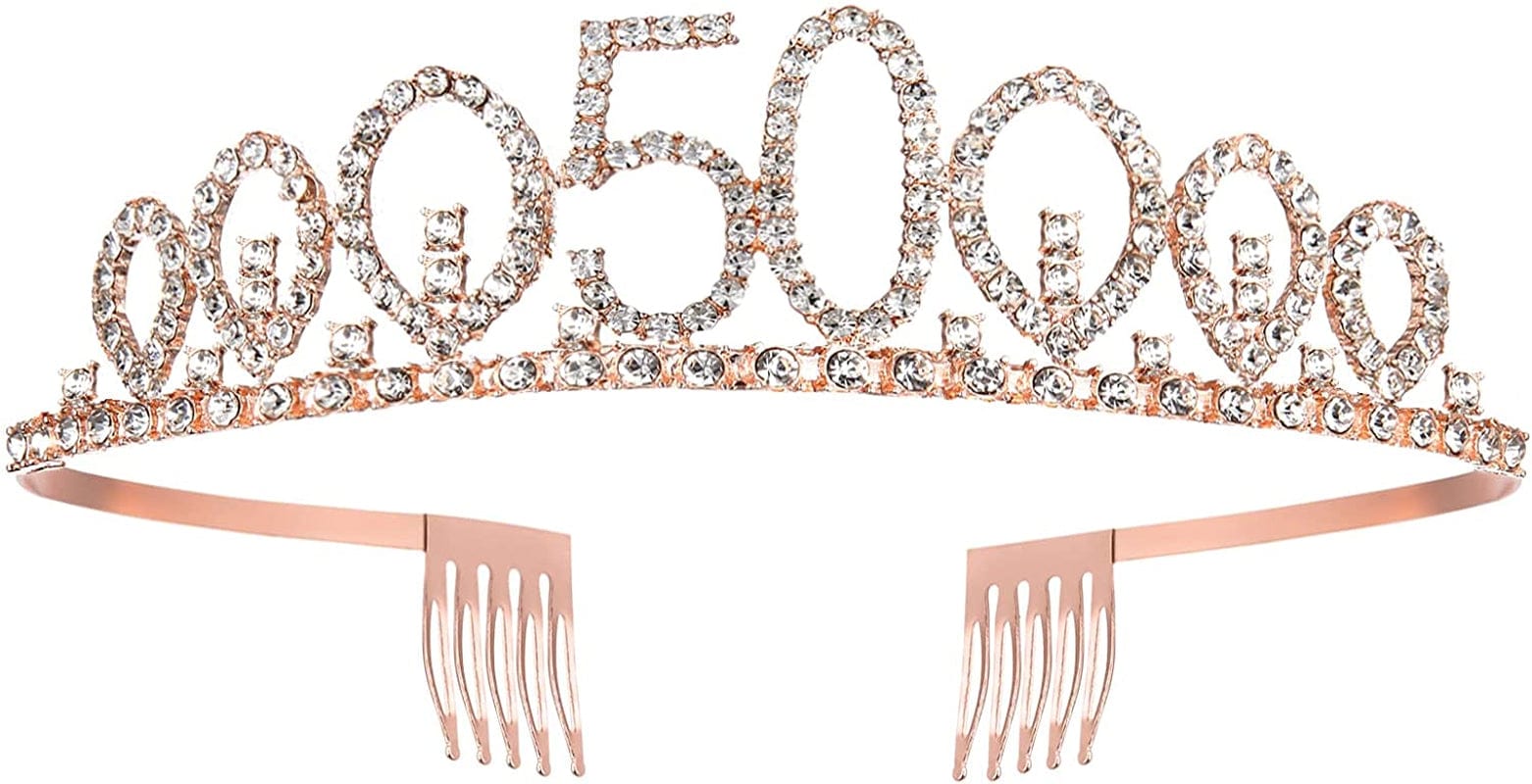 50Th Birthday Sash and Tiara for Women, Rose Gold Birthday Sash Crown 50 & Fabulous Sash and Tiara for Women, 50Th Birthday Gifts for Happy 50Th Birthday Party Favor Supplies Apparel & Accessories > Clothing Accessories > Sashes BRT Bearingshui   