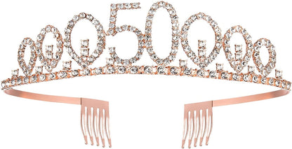 50Th Birthday Sash and Tiara for Women, Rose Gold Birthday Sash Crown 50 & Fabulous Sash and Tiara for Women, 50Th Birthday Gifts for Happy 50Th Birthday Party Favor Supplies Apparel & Accessories > Clothing Accessories > Sashes BRT Bearingshui   