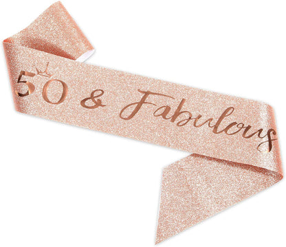 50Th Birthday Sash and Tiara for Women, Rose Gold Birthday Sash Crown 50 & Fabulous Sash and Tiara for Women, 50Th Birthday Gifts for Happy 50Th Birthday Party Favor Supplies Apparel & Accessories > Clothing Accessories > Sashes BRT Bearingshui   