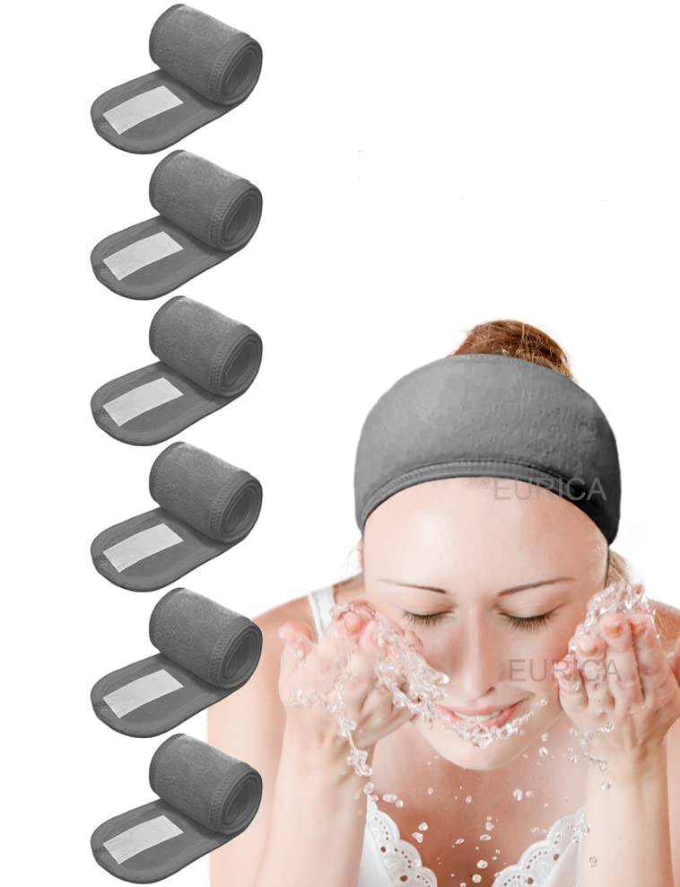 Spa Headband Hair Wrap EUICAE Sweat Headband Head Wrap Hair Towel Wrap Non-Slip Stretchable Washable Makeup Headband for Face Wash Facial Treatment Sport Fits All White (Mixed Color) Apparel & Accessories > Clothing Accessories > Bandanas & Headties EUICAE Gray  