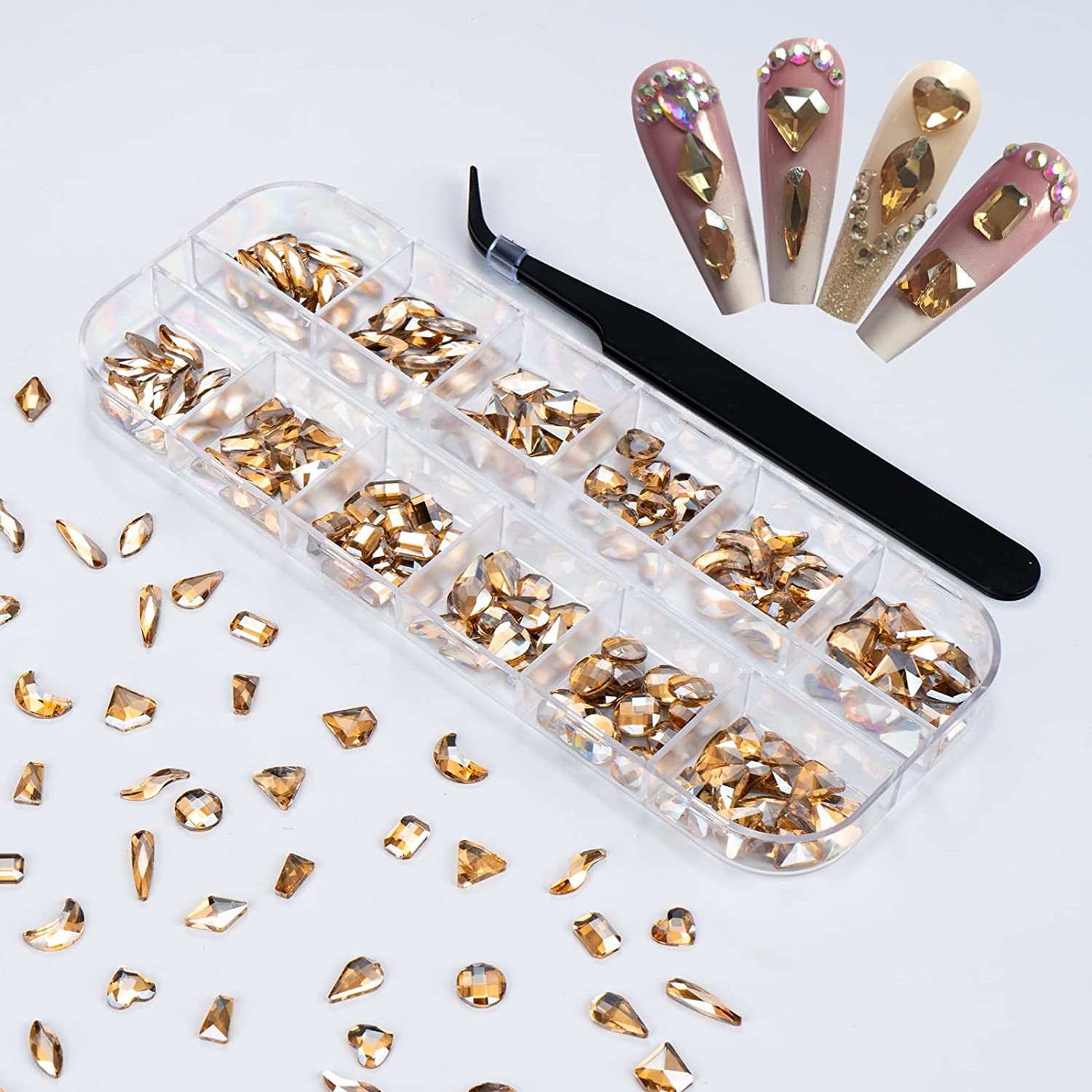 Rhinestones for Nails Kit,3486Pcs round AB Nail Rhinestones 354Pcs 3D Multi Shapes Flatback Nail Crystals Diamonds for Nail Design DIY Nail Salon Manicure Decoration Health & Beauty > Personal Care > Cosmetics > Cosmetic Tools > Nail Tools Ailipu Champagne-240pcs  