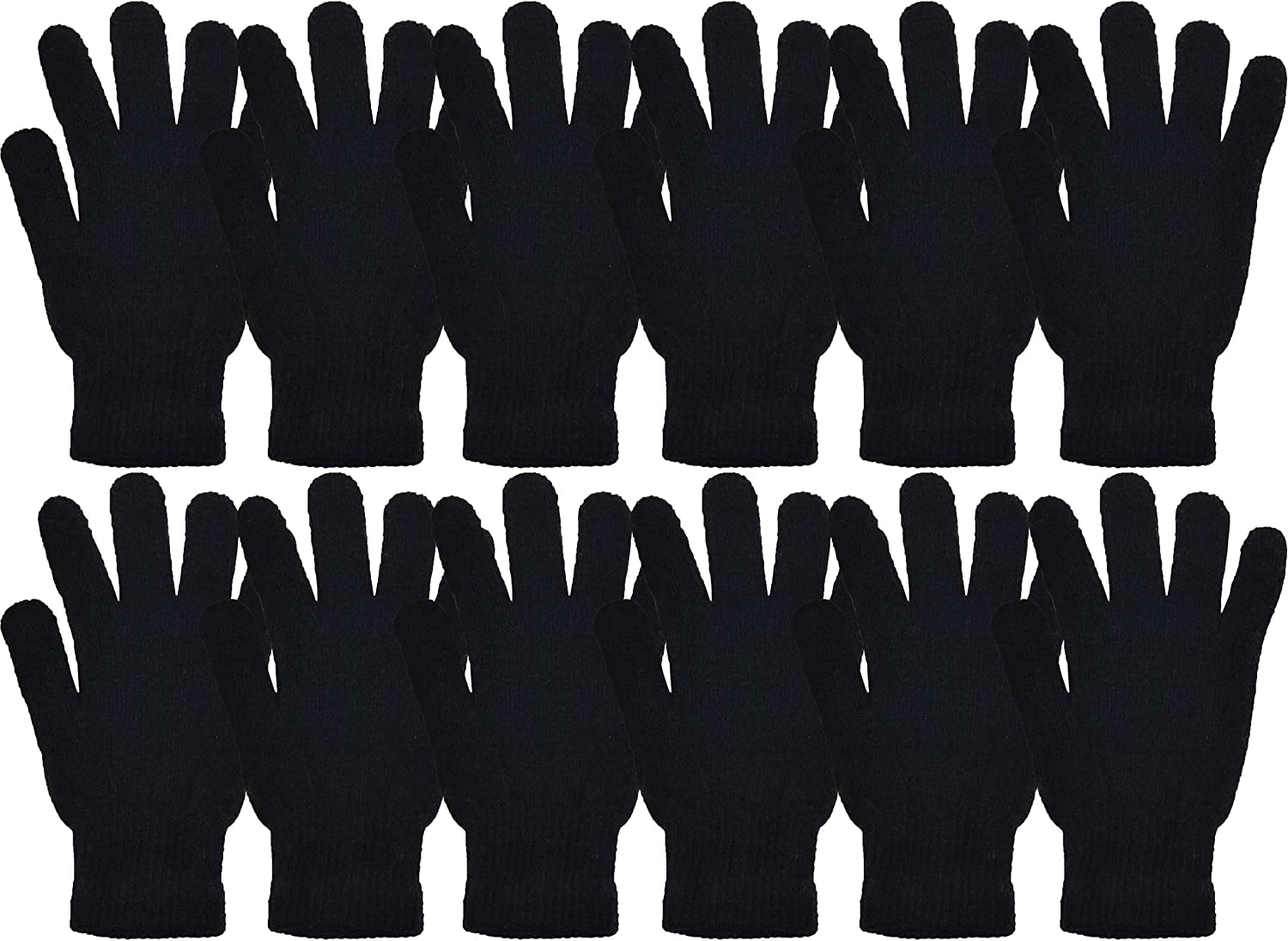 Winter Magic Gloves, 12 Pairs Stretchy Warm Knit Bulk Pack Mens Womens Apparel & Accessories > Clothing Accessories > Gloves & Mittens Winterlace 12 Pairs Black  
