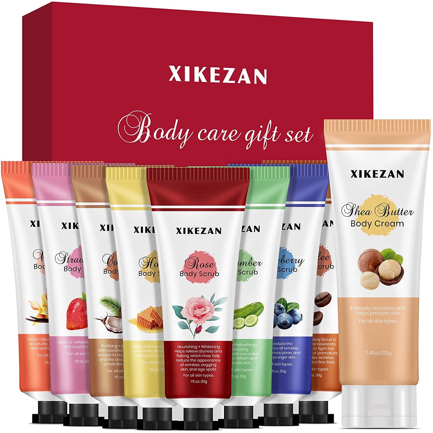 Body Scrub,9 Packs Travel Size Foot Hand Care Scrub & Body Cream for Skin Care Exfoliating & Moisturizing,Unique Birthday Christmas Gifts Valentines Day Gifts for Her Women Mom Wife Stocking Stuffers Health & Beauty > Personal Care > Foot Care XIKEZAN   