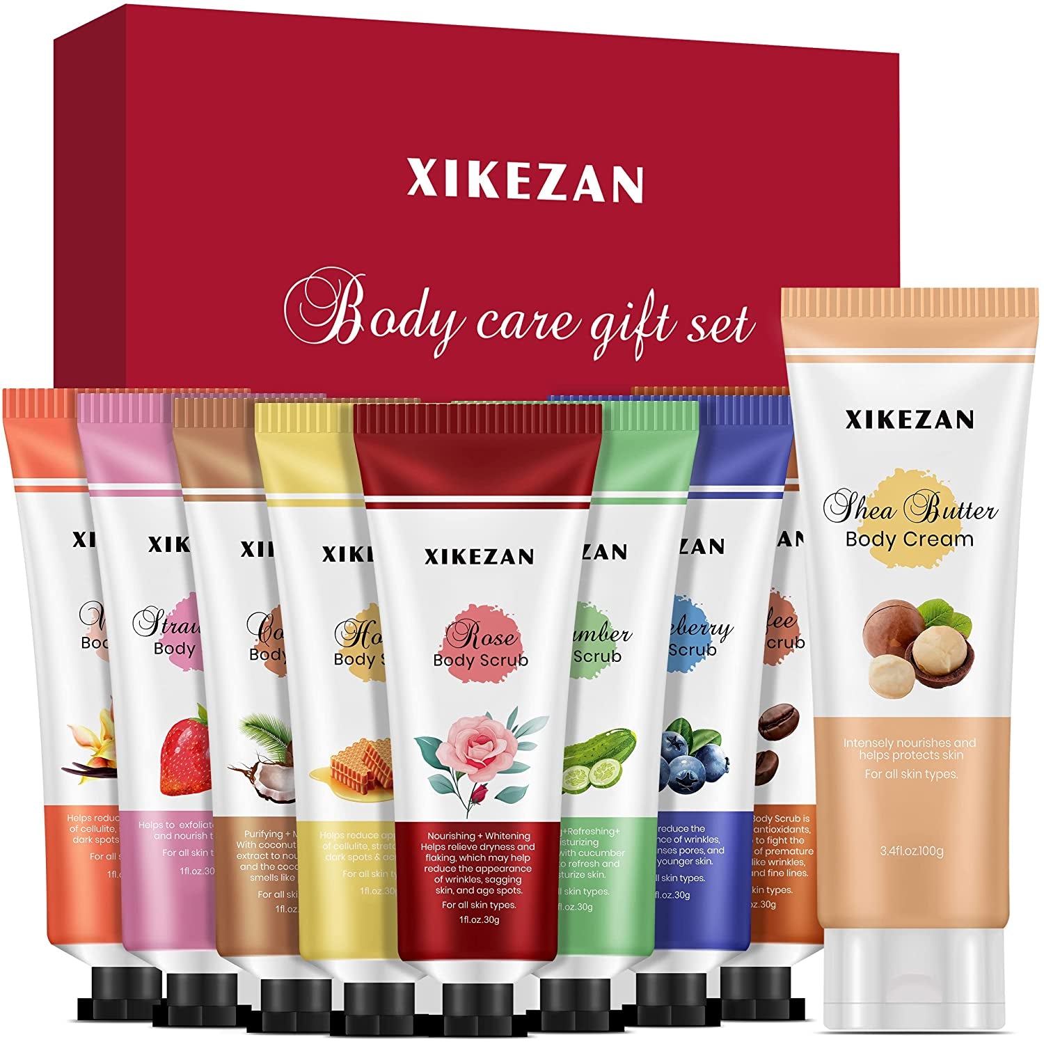 Body Scrub,9 Packs Travel Size Foot Hand Care Scrub & Body Cream for Skin Care Exfoliating & Moisturizing,Unique Birthday Christmas Gifts Valentines Day Gifts for Her Women Mom Wife Stocking Stuffers Health & Beauty > Personal Care > Foot Care XIKEZAN   