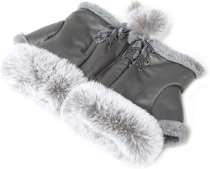 Winter Fingerless Gloves Cute Typing Gloves Fuzzy Furry Leather Mittens Faux Fur Lined Gloves Warm Hands Warmer Gloves Women Apparel & Accessories > Clothing Accessories > Gloves & Mittens Fur Story Grey  