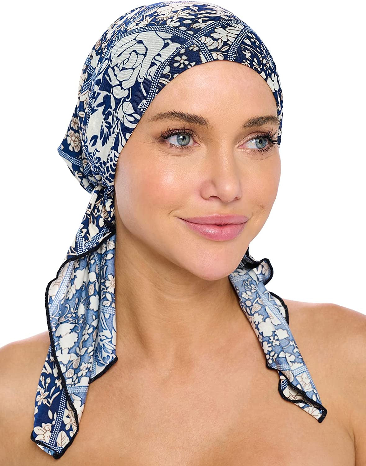 Ashford & Brooks Pre Tied Bandana Turban Chemo Head Scarf Sleep Hair Cover Hat Apparel & Accessories > Clothing Accessories > Bandanas & Headties Ashford & Brooks Classic Navy/White One Size 