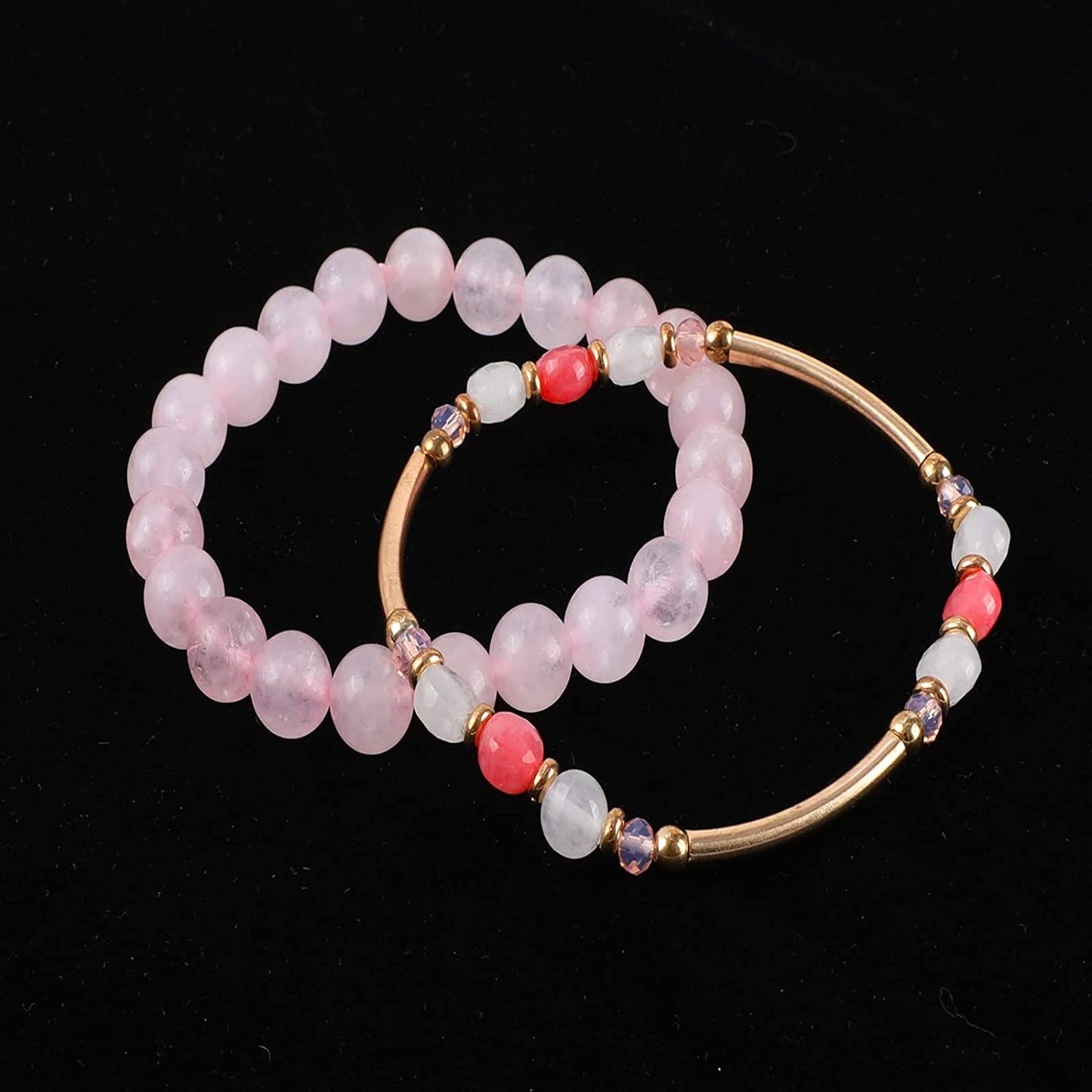 Bohemian Multi-Layer Beaded Stacking Pink Bracelets, 8 Pcs Versatile Strand Stretch Sparkly Crystal Beads Wrap Slip-On Cuff Bangle Set Apparel & Accessories > Jewelry > Bracelets IDEAJOY   