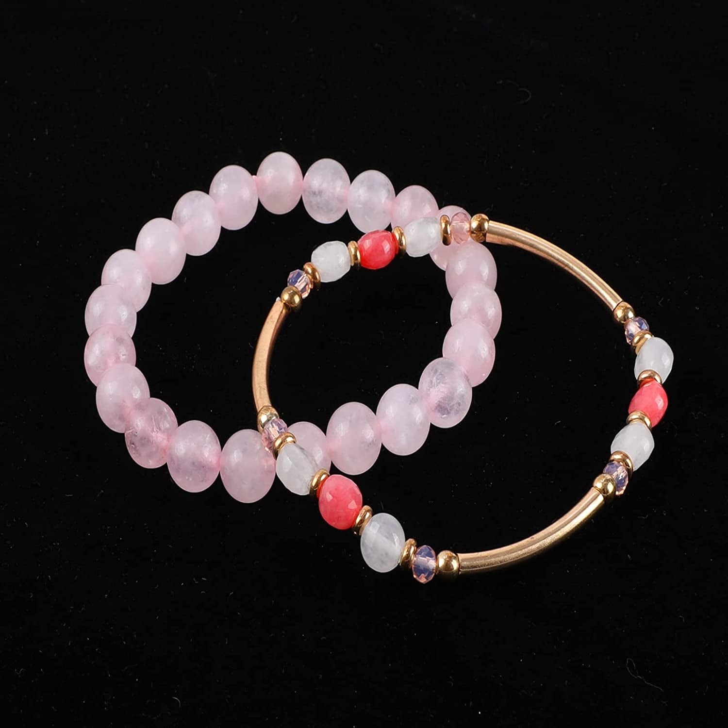 Bohemian Multi-Layer Beaded Stacking Pink Bracelets, 8 Pcs Versatile Strand Stretch Sparkly Crystal Beads Wrap Slip-On Cuff Bangle Set Apparel & Accessories > Jewelry > Bracelets IDEAJOY   