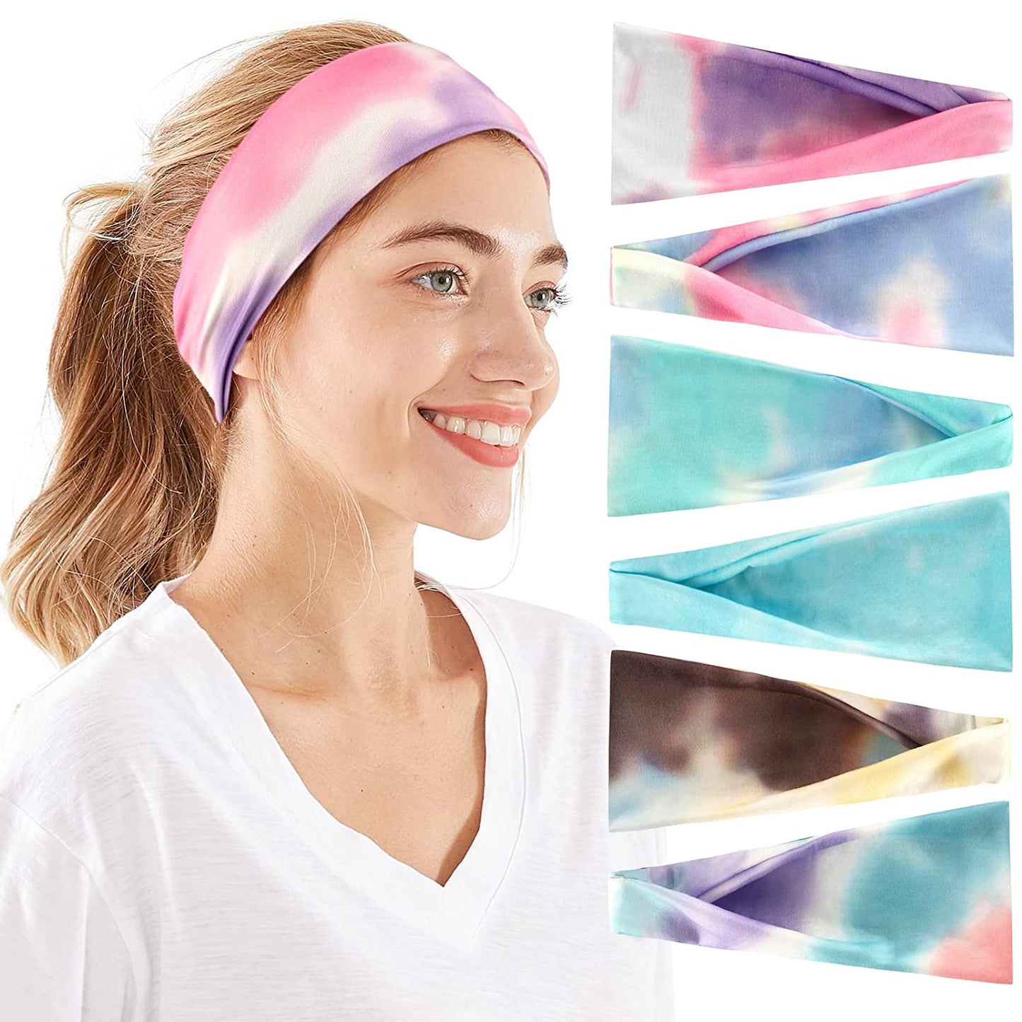 Headbands for Women, 6 PCS Yoga Running Sports Headbands Tie Dye Boho Pattern Elastic Non Slip Sweat Workout Hair Fashion Bands for Girls Apparel & Accessories > Clothing Accessories > Bandanas & Headties OFFTESTY Headbands Color-16  
