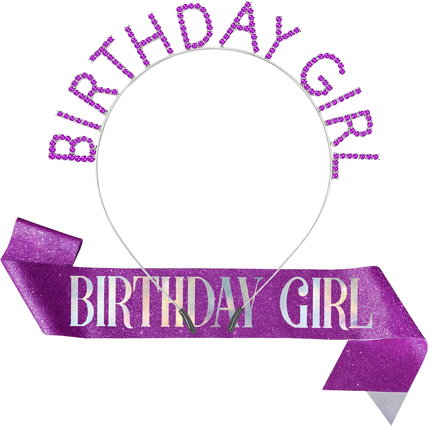 Memeyou Birthday Girl Sash,Birthday Sash for Women, Glitter Colorful Satin White Sash,Happy Birthday Princess Gifts for Little Girls,Sweet Funny Party Supplies Accessories for Kids Apparel & Accessories > Clothing Accessories > Sashes memeyou Purple 2  