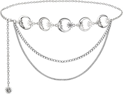 Metal Body Chain Women Belly Waist Chain SUOSDEY Fashion Body Jewelry Link Belts Apparel & Accessories > Jewelry > Body Jewelry SUOSDEY D-Silver M: Fit for Waist up to 38 inches 
