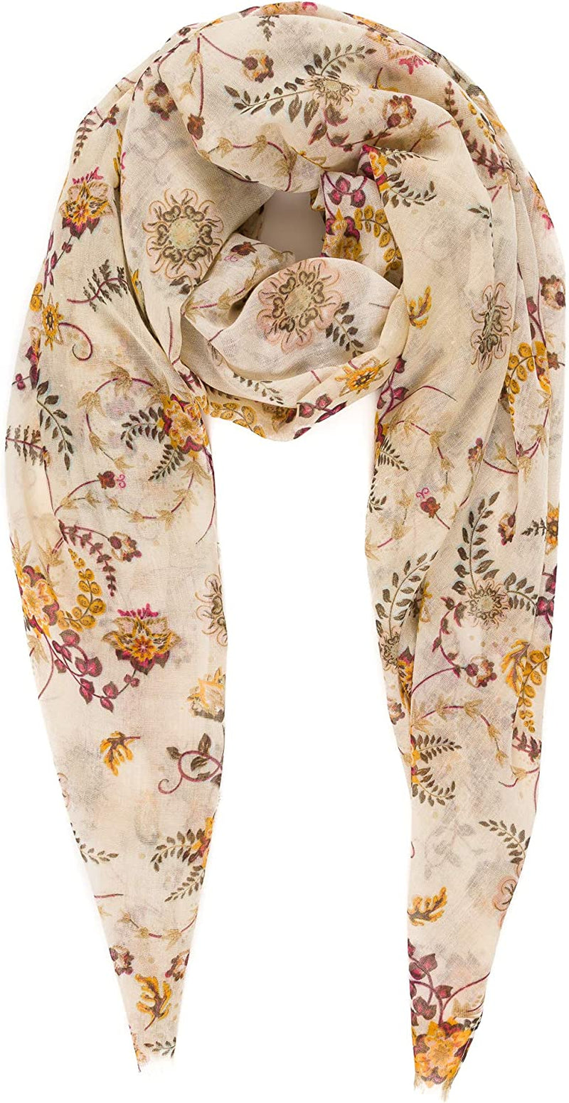 Scarf for Women Lightweight Floral Flower Scarves for Spring Spring Fall Winter Shawl Wrap Apparel & Accessories > Clothing Accessories > Scarves & Shawls MELIFLUOS DESIGNED IN SPAIN Barcelona Collection 6 - Beige Elegant Flower  