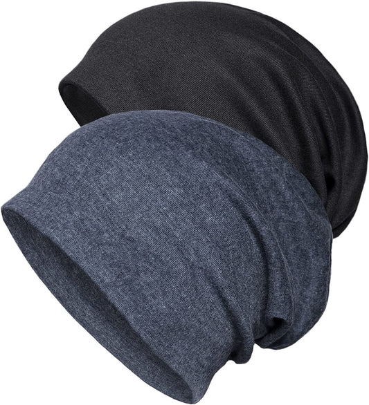Senker Fashion 2 Pack Cotton Slouchy Beanie Hats, Chemo Headwear Caps for Women and Men Apparel & Accessories > Clothing Accessories > Headwear Senker Fashion A-black/Grey  