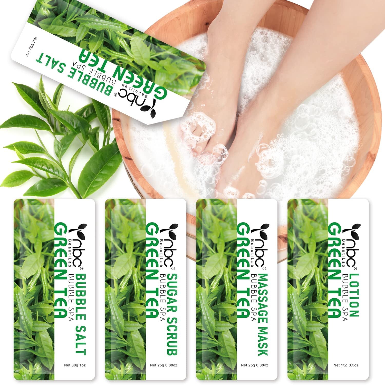 Foot Spa Pedicure Set, Home Foot Soak with Bath Salt, Foot Cream, Foot Scrubs, 4 in 1 Exfoliating Foot Care for Dry Cracked Feet, Make Baby Soft Feet Health & Beauty > Personal Care > Foot Care nbc BeautiLab 1 set Green tea  