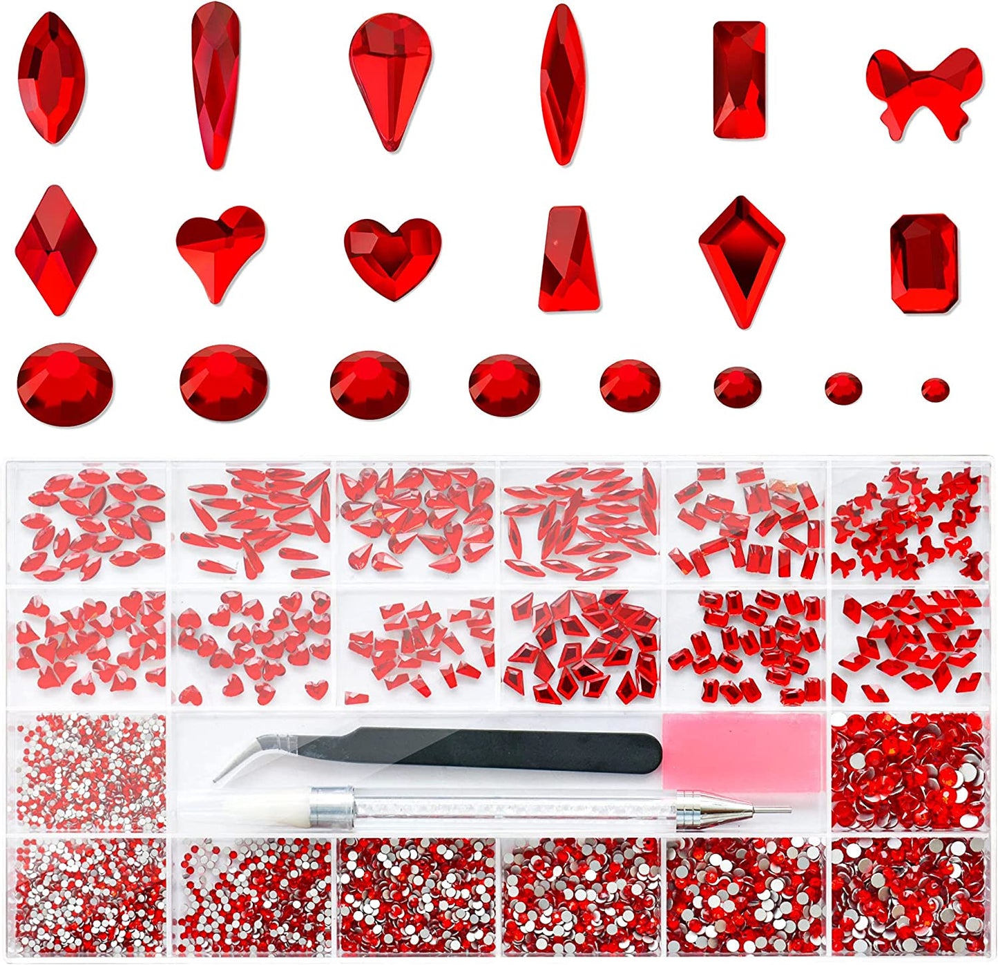 Molisaka Black Nail Art Rhinestones, Glass Flat Back Rhinestones for Nails Decorations, Bling Crystals Nail Gems for Nail Design, 3D Nail Jewels Set with Rhinestone Picker Tools (2320Pcs) Health & Beauty > Personal Care > Cosmetics > Cosmetic Tools > Nail Tools Molisaka 21 Grids Red  