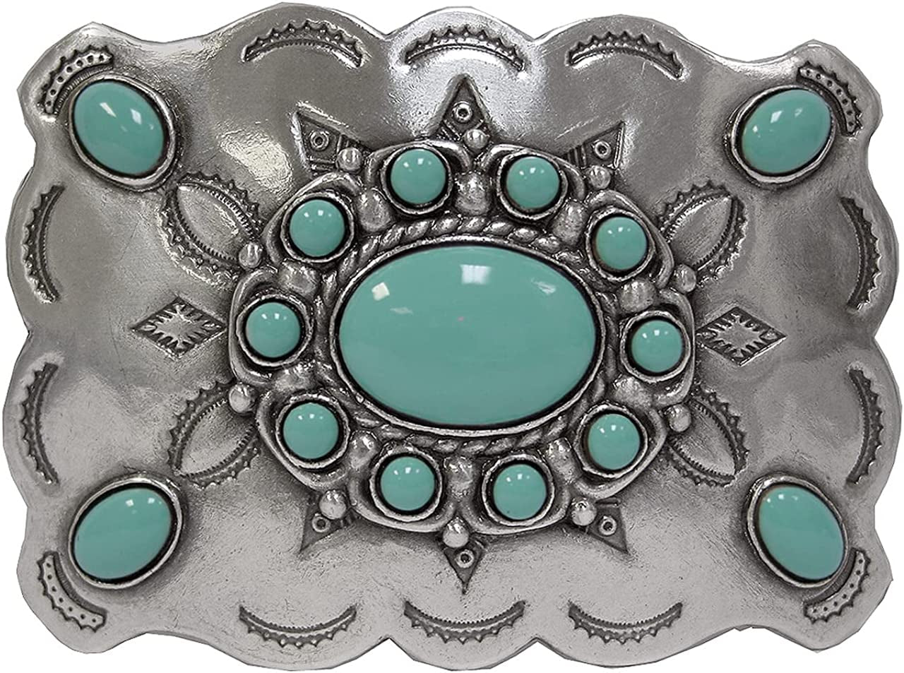 Western Antique Marijuana Hemp Leaf Turquoise Bead Turquoise Peace Sign Skulls Design Belt Buckle, Multi-Style Options Apparel & Accessories > Clothing Accessories > Belt Buckles Belts.com Type Buckle G62 - Ha0031 Antique Silver One Size 