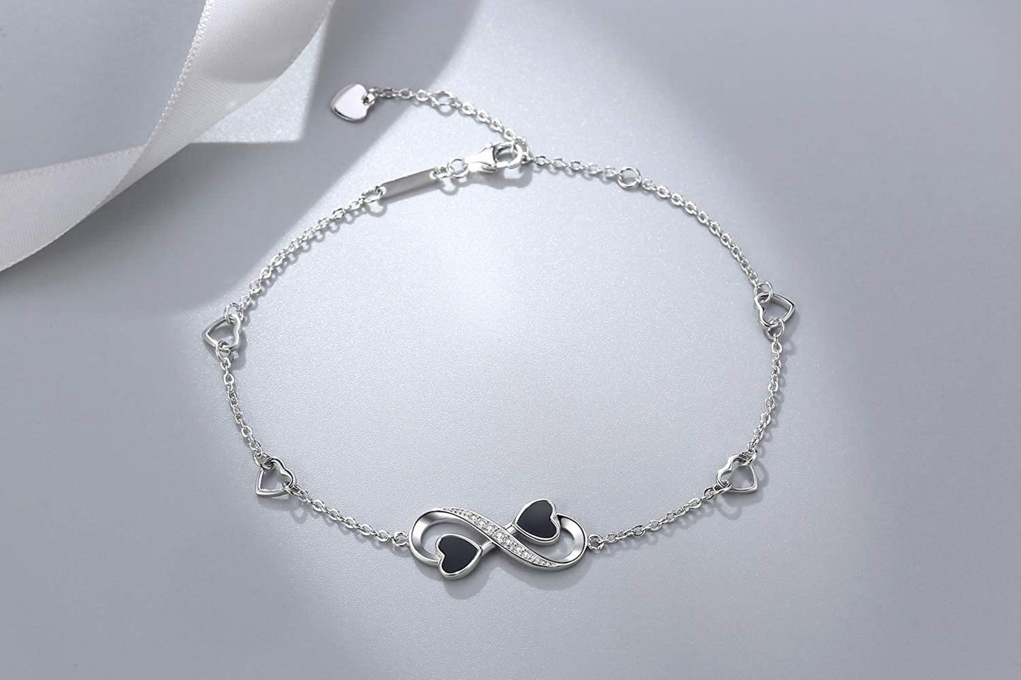 Infinity Ankle Bracelet for Women, 925 Sterling Silver Charm Adjustable Anklet, Large Bracelet Fine Jewelry ♥ Mothers Day Gifts ♥ White Gold / Rose Gold Plated Apparel & Accessories > Jewelry > Anklets PUPILLEMON   