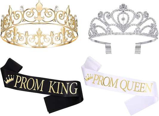 Prom Queen and King Prom Sash Crowns Tiara Bridal Shiny Satin for Adults Halloween Cosplay Favors Graduation Party(Modern Style) Apparel & Accessories > Clothing Accessories > Sashes Saintrygo Modern Style  