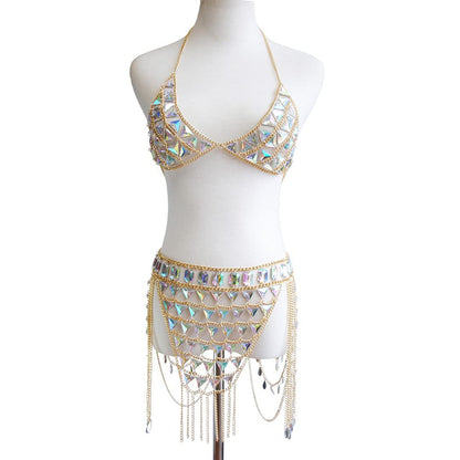 Canb Rhinestone Body Chain Suit Boho Body Waist Belly Chain Skirt Crystal Body Chain Bra Top Festival Jewelry for Women and Girls (VI) Apparel & Accessories > Jewelry > Body Jewelry CanB   