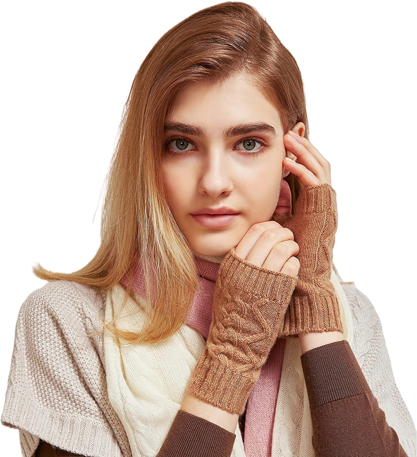 Pure Cashmere Mitten Gloves for Women in a Gift Box Apparel & Accessories > Clothing Accessories > Gloves & Mittens NUOHEMULE Bronze  