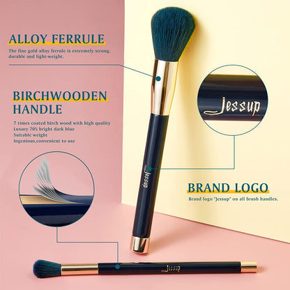 Jessup 15Pcs Makeup Brushes Set Powder Foundation Eyeshadow Eyeliner Lip Contour Concealer Smudge Brush Tool Blue/Darkgreen T113 Health & Beauty > Personal Care > Cosmetics > Cosmetic Tools > Makeup Tools Jessup   