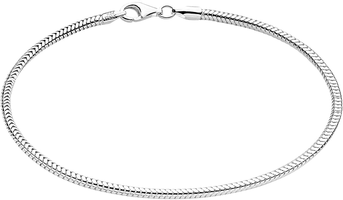 Savlano 925 Sterling Silver Solid Italian Figaro, Rope,Herringbone, Curb, Ball Bead, Snake, Mariner Chain Anklet for Women & Girls, Comes in 0.8Mm - 5Mm Gift Box Apparel & Accessories > Jewelry > Anklets Savlano Snake 2mm 9.0 Inches 
