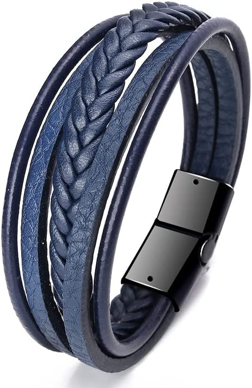 Stainless Steel Braided Leather Bracelet for Men Cuff Bangle Cross Magnetic Clasp 8.26 Inches Apparel & Accessories > Jewelry > Bracelets Generic bracelet5  