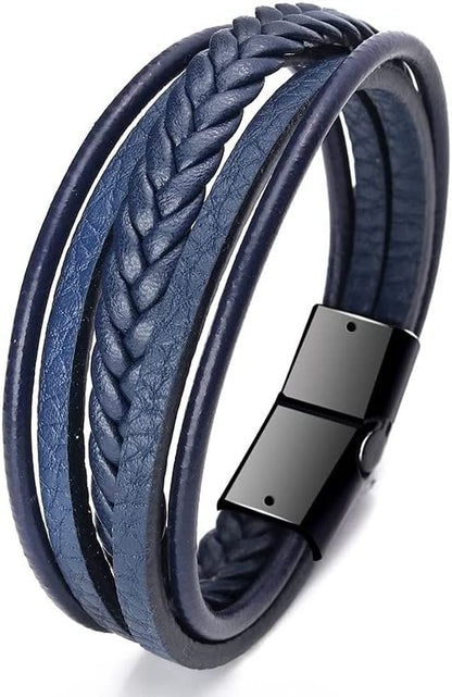 Stainless Steel Braided Leather Bracelet for Men Cuff Bangle Cross Magnetic Clasp 8.26 Inches Apparel & Accessories > Jewelry > Bracelets Generic bracelet5  