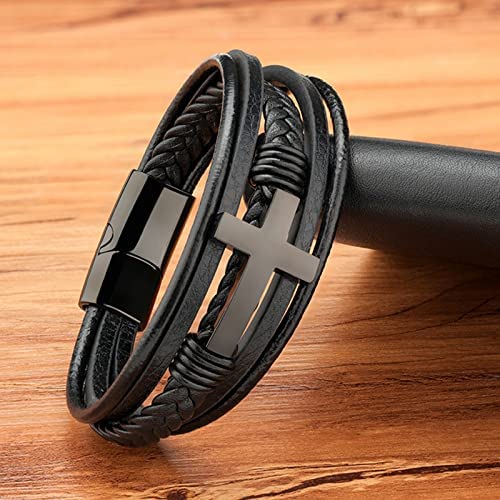 Stainless Steel Braided Leather Bracelet for Men Cuff Bangle Cross Magnetic Clasp 8.26 Inches Apparel & Accessories > Jewelry > Bracelets Generic   