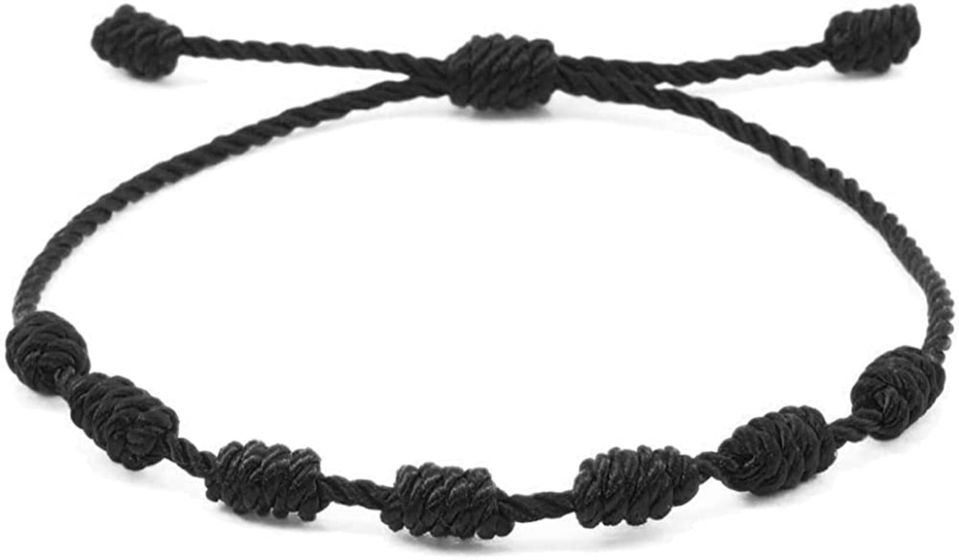 Handmade String Evil Eye Bracelet for Women Men Girls Boys Black Red Thread Adjustable Bracelets Minimalist Jewelry Apparel & Accessories > Jewelry > Bracelets kelistom 10. 7 knots-black  