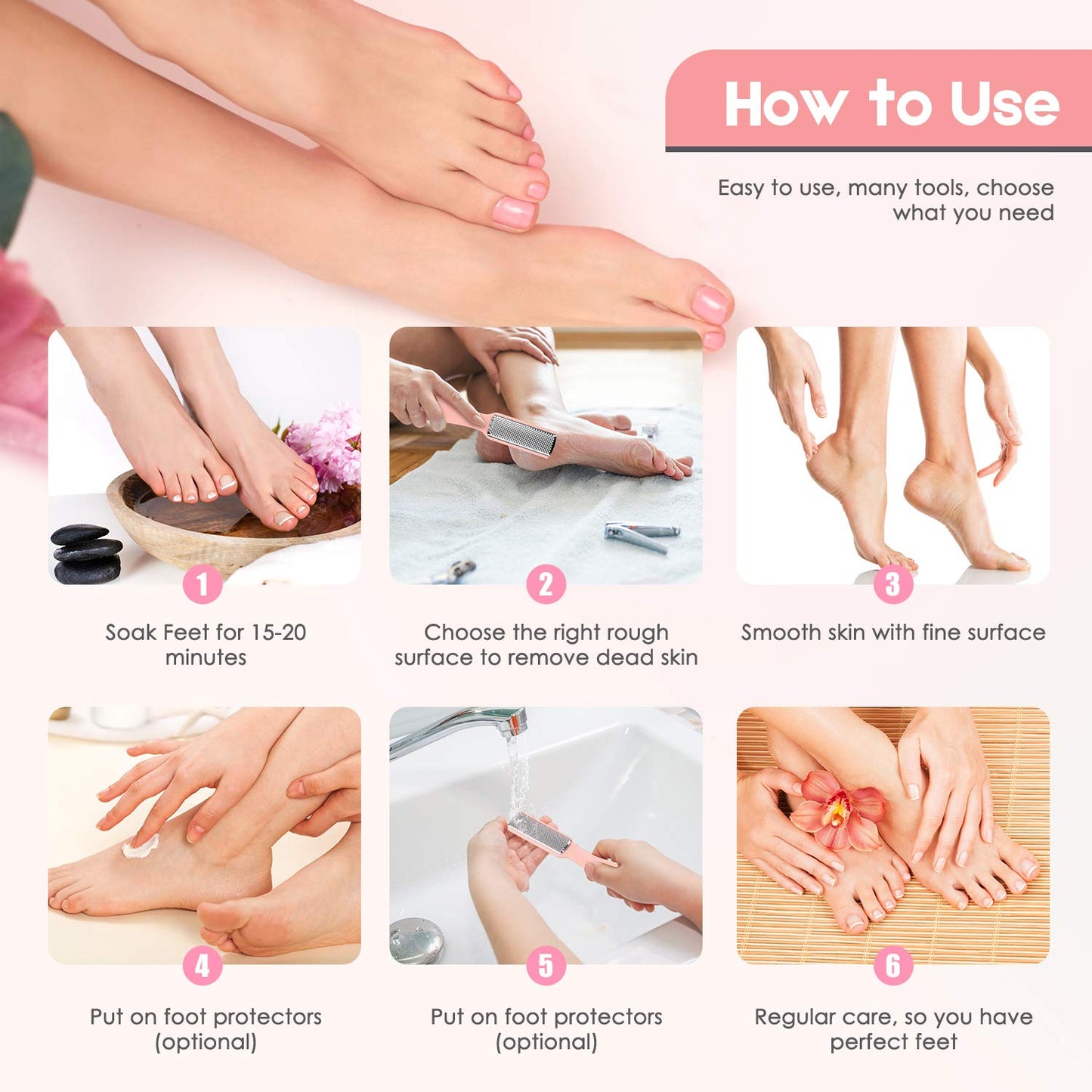 Pedicure Foot File Tools Kit - Professional Feet Corns Callus Remover Shaver Hard Dead Skin Removal Double-Sided Home Professional Wet Dry Use Best Gift for Family Friends Men Women Foot Care Set Health & Beauty > Personal Care > Foot Care soulkoo   