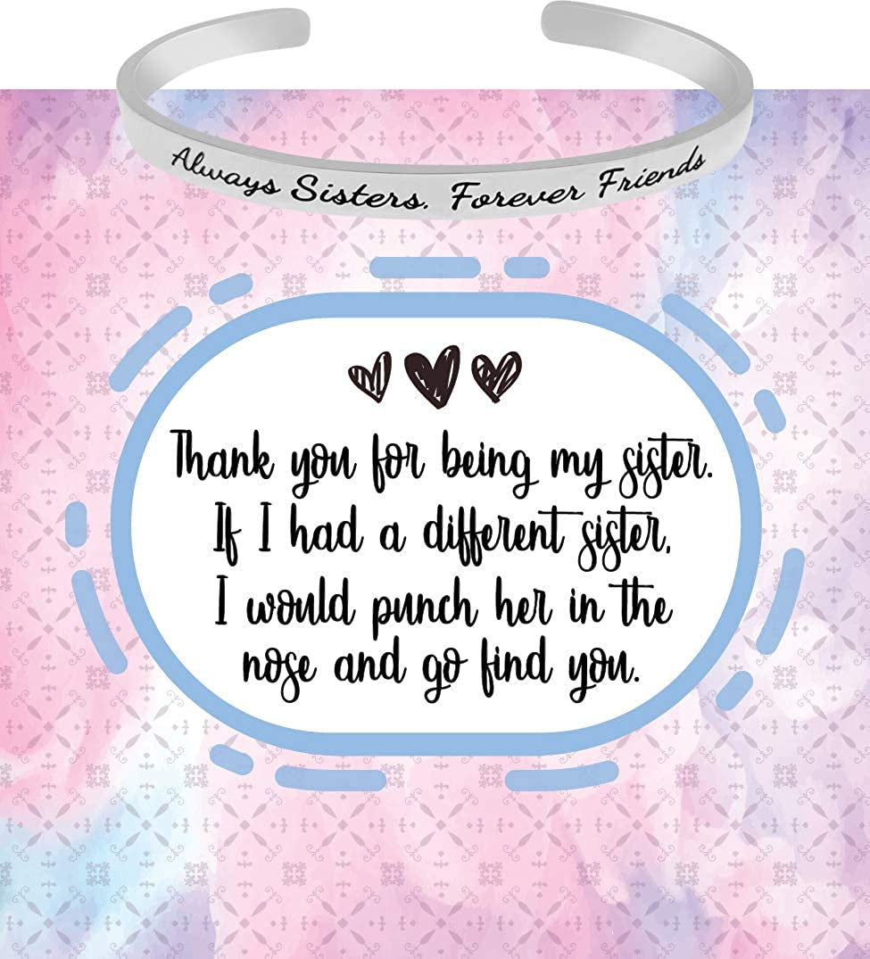 Funny Sister Gifts from Sister or Brother Bracelet - Best Sister Ever Gift Mantra Humorous Quote Sayings Message Cuff Band Bracelet, Jewelry Gifts for Birthday, Christmas, Graduation Apparel & Accessories > Jewelry > Bracelets GLAM&CO Funny Punch in Nose - Silver  