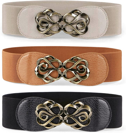 JASGOOD Women Stretchy Belt for Dresses Vintage Elastic Wide Waist Belt Apparel & Accessories > Clothing Accessories > Belts KYLIE MAX E-black+brown+beige Suit for waist size 28"-35" 