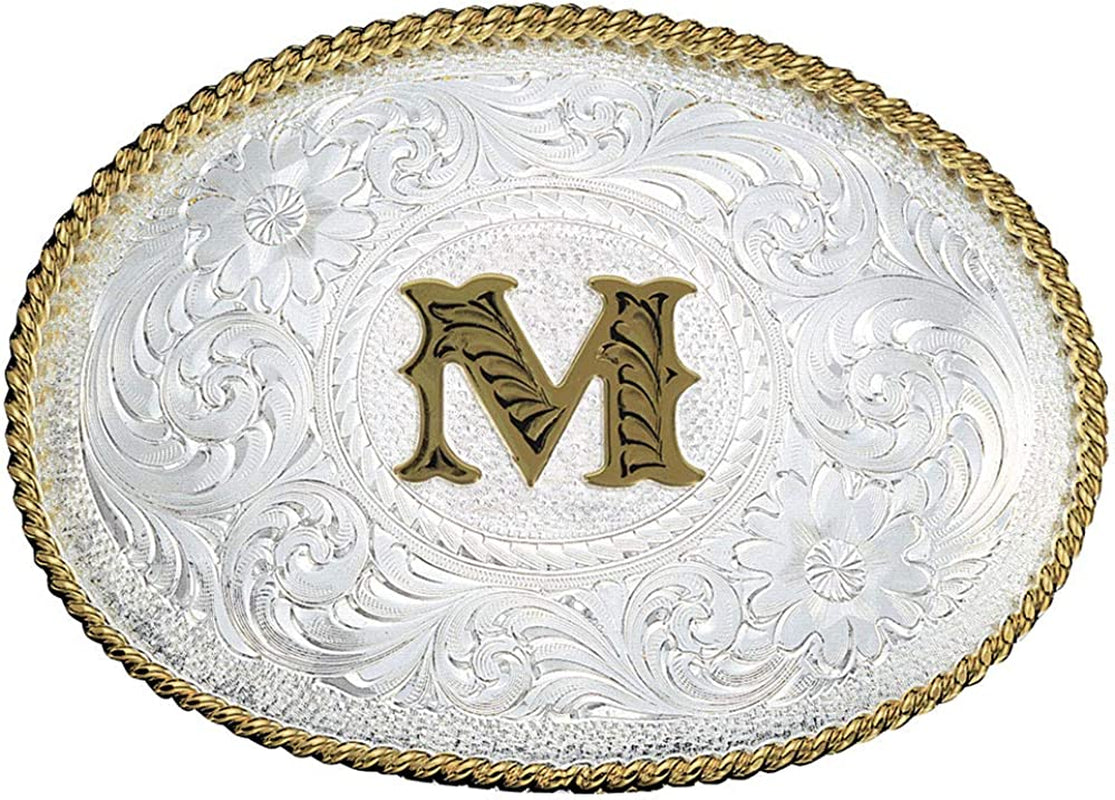 Montana Silversmiths Initial Letter Silver Engraved Gold Trim Western Belt Buckle Apparel & Accessories > Clothing Accessories > Belt Buckles Montana Silversmiths Initial M  