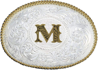 Montana Silversmiths Initial Letter Silver Engraved Gold Trim Western Belt Buckle Apparel & Accessories > Clothing Accessories > Belt Buckles Montana Silversmiths Initial M  